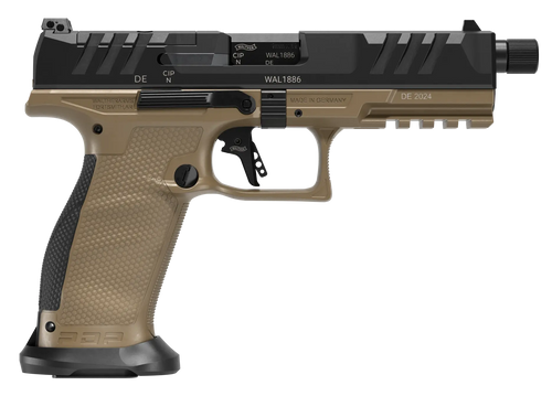 Walther Arms 2871955 PDP Pro SD Full Size 9mm Luger 10+1 5.10" Black Threaded Barrel, Black Optic Ready/Serrated Slide, Flat Dark Earth Polymer Frame w/Picatinny Rail, Textured Polymer Grip           