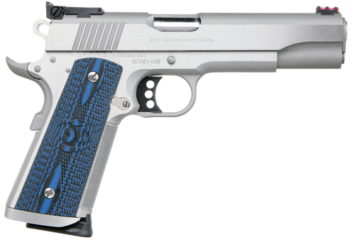 Colt Mfg O5072XE Gold Cup Trophy 9mm Luger 9+1 5" Steel Barrel,  Stainless Steel Serrated Slide & Frame w/Beavertail, Competition Blue G10 Grips, Ambidextrous                                          