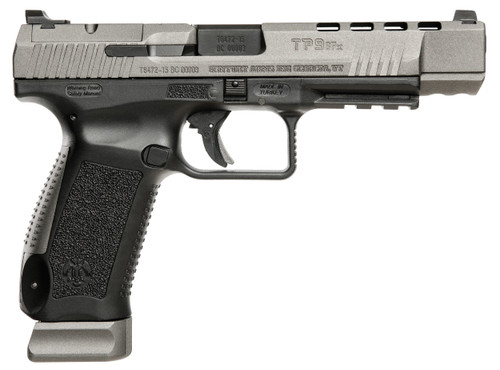 Canik HG3774GN TP9SFx  9mm Luger 20+1, 5.20" Black Nitride Match Grade Barrel, Tungsten Gray Cerakote Optic Ready/Serrated w/Ports Steel Slide, Black Polymer Frame w/Picatinny Rail, Ambidextrous      