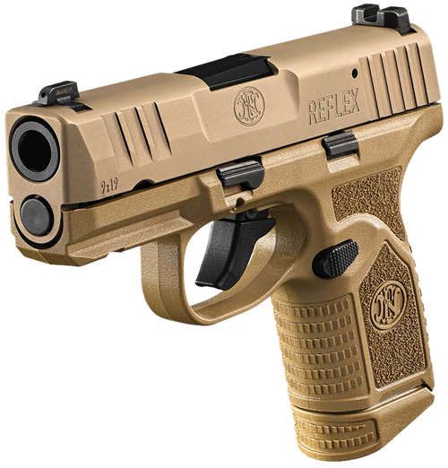 FN 66101421 Reflex  9mm Luger 10+1 3.30" Micro-Compact Frame Flat Dark Earth PVD Serrated Steel Slide w/Picatinny Rail Stippled Grip Ambidextrous                                                       