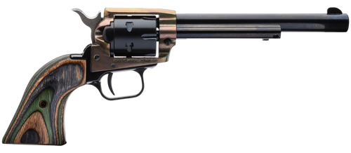 Heritage Mfg RR22MCH6 Rough Rider  22 LR/22 WMR 6 Shot, 6.50" Black Steel Barrel & Cylinder, Simulated Case Hardened Zinc Alloy Frame, Camo Laminate Grip, Hammer/Thumb Safety, Exposed Hammer          