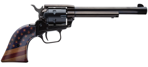 Heritage Mfg RR22B6GOLDUSA Rough Rider  22 LR 6 Shot, 6.50" Black Oxide Steel Barrel, Black Oxide Zinc Alloy Frame, Black Oxide Cylinder, Gold USA Flag Grip, Exposed Hammer                            