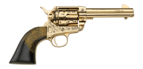 Pietta PFI45KOP434EP Keeper Of The Plains 45 Colt (Long Colt) 6 Shot 4.75" Ultra Black Engraved w/Eagle Feather Grip                                                                                    