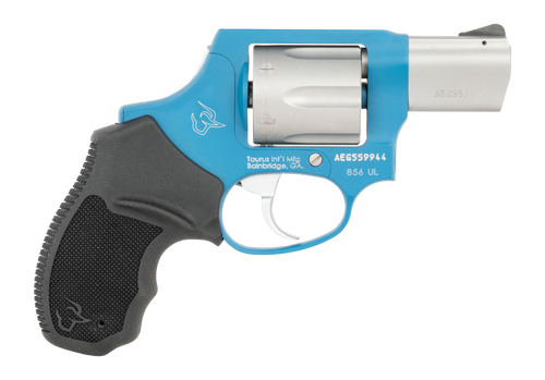 Taurus 2-85629ULC23CH 856 Ultra-Lite Small 38 Special +P 6 Shot 2" Matte Stainless Barrel & Cylinder, Sky Blue Cerakote Aluminum Frame, Black Ribber Grip, Transfer Bar, Safety Concealed Hammer        