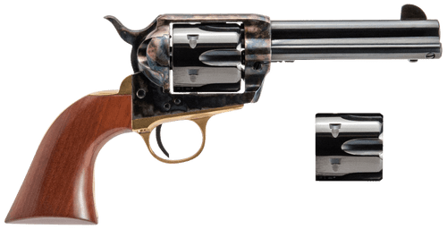 Cimarron PPP9MMDC Pistolero Dual Cylinder 9mm Luger/357 Mag 6 Shot, 4.75" Blued Barrel & Cylinder, Color Case Hardened Frame, Walnut Grip                                                               