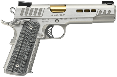Kimber Mfg.,inc 3000420 Rapide Dawn 9mm Luger 9+1 5" Gold TiN Stainless Steel Barrel, Lightening Cut/Serrated Stainless Steel Slide, Stainless Steel Frame w/Beavertail, Black & Gray G10 Grip          
