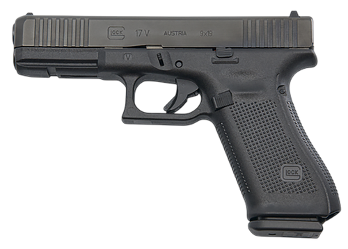 Glock PV1750201 G17 V Standard Frame 9mm Luger 10+1 4.49" Black GMB Barrel, Black nDLC Steel Serrated Slide, Black Polymer Frame w/Accessory Rail, Textured Polymer Grip, Ambidextrous                  
