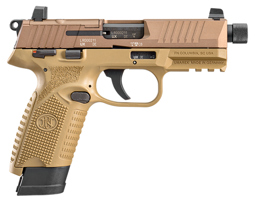 FN 66101009 502 Tactical 22 LR 10+1 4.60" Black Steel Threaded Barrel, Flat Dark Earth Optic Ready/Serrated Slide & Polymer Frame w/Picatinny Rail, FDE Textured Polymer Grip, Ambidextrous             