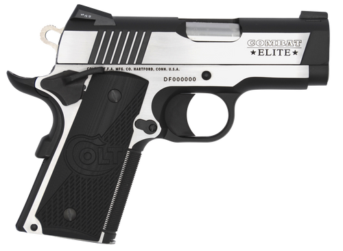 Colt Mfg O7080CE Combat Elite Commander Compact Frame .45 ACP 8+1, 3" Stainless Steel Barrel, Two-Tone Serrated Stainless Steel Slide & Frame w/Beavertail, Black Scalloped G10 Grip, Ambidextrous      