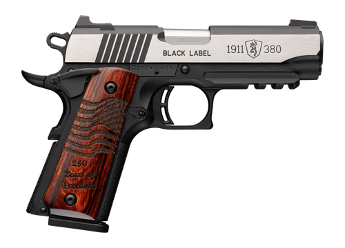 Browning 051125492 1911 Black Label Medallion 250 Compact 380 ACP 8+1 3.63" Matte Stainless Barrel &  Blackened w/Silver Polished Flats Serrated Slide, Matte Black Polymer Frame w/Beavertail & Picatin