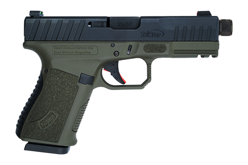 TriStar 85786 Apoc Pro 9mm Luger 15+1 4.50" Black Threaded Barrel, Black Cerakote Steel Optic Ready/Serrated Slide, OD Green Polymer Frame w/Picatinny Rail, Interchangeable Backstrap Grip             
