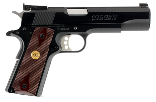 Colt Mfg O5872A1 Gold Cup National Match 9mm Luger 9+1, 5" Stainless National Match Barrel, Blued Serrated Carbon Steel Slide & Frame w/Beavertail, Walnut Grip, Ambidextrous                           