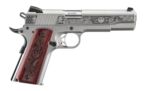 Ruger 16707 SR1911 250th Anniversary 45 ACP 8+1 5" Stainless Steel Barrel, Low-Glare Stainless Steel Serrated Slide & Frame w/Beavertail, Custom Wood Engraved Grip                                     