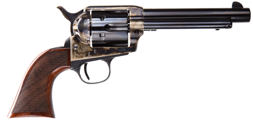 Taylors & Company 550811DE Smoke Wagon Uberti 357 Mag 6 Shot 5.50" Blued Round Barrel & Cylinder, Color Case Hardened Steel Frame, Checkered Walnut Navy Grip, Exposed Hammer                           
