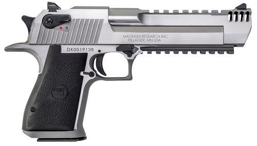 Magnum Research DE50SRMB Desert Eagle Mark XIX 50 AE 6" with Muzzle Brake 7+1 Overall Stainless Steel Black Rubber Grip                                                                                 