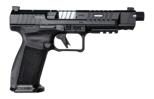 Canik HG7068-N Mete SFx Pro Full Size 9mm Luger 20+1 5.74" Chrome Plated Threaded Barrel, Black Steel Optic Ready/Serrated Slide, Black Polymer Frame w/Picatinny Rail, Interchangeable Backstrap Grip  