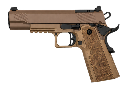 Tisas Arms 12500904 1911 Duty DS 9mm Luger 18+1 5" Black Barrel, Coyote Brown Cerakote Carbon Steel Optic Ready/Serrated Slide, Flat Dark Earth Carbon Steel Frame w/Beavertail & Picatinny Rail, RMSc F