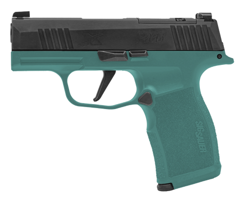 Sig Sauer 365X-9-BXR3-BB P365X Bama Breeze 9mm Luger 12+1 3.10" Black DLC Barrel, Black Nitron Stainless Steel Optic Ready/Serrated Slide, Teal Cerakote Stainless Steel Frame w/Accessory Rail, Polymer