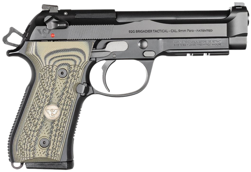 Wilson Combat BER92BRIG9 92G Brigadier Tactical 9mm Luger 15+1 4.70" Target Crown Steel Barrel, Black Serrated Steel Slide, Black Steel Frame w/Picatinny Rail, Dirty Olive G10 Grip, Ambidextrous      