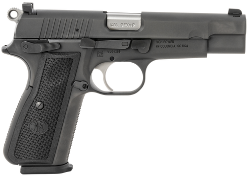 FN 66100256 High Power  9mm Luger 17+1, 4.70" Black Target Crown Steel Barrel, Black PVD Serrated Steel Slide & Steel Frame w/Beavertail, Black Textured Polymer Grip, Ambidextrous                     