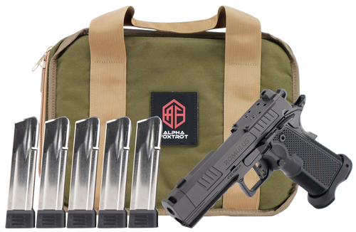 Alpha Foxtrot AA47X1QIG-XDBK20-PROM AF1911 Romulus Promo 9mm Luger 20+1 3.50" Black DLC Threaded Compensated Barrel, Black DLC Stainless Steel Optic Ready/Serrated Slide & Frame w/Beavertail & Picatin