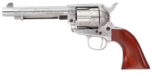 Taylors & Company 550929 1873 Cattleman 357 Mag Caliber with 5.50" Barrel, 6rd Capacity Cylinder, Overall White Floral Engraved Finish Steel & Walnut Grip                                              