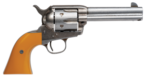 Cimarron RS410 Hollywood Series Rooster Shooter 45 Colt (LC) 6 Shot, 4.75" Trail Worn Blued Steel Barrel, Cylinder & Frame, Wide Front Sight, Aged-Looking Orange Finger Grooved Grip                   