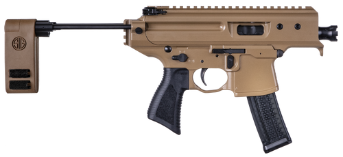 Sig Sauer PMPX3BCH MPX Copperhead 9mm Luger Caliber with 3.50" Barrel, 20+1 Capacity, Coyote Elite Cerakote Metal Finish, Folding Pivoting Contour Brace Stock & Black Polymer Grip Ambidextrous Hand   