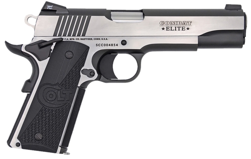 Colt Mfg O1072CE 1911 Combat Elite Government 9mm Luger 5" 9+1 Overall Two-Tone Elite Finish Stainless Steel Frame & Slide with Half Checkered & Scalloped Black G10 Grip & Night Sights                