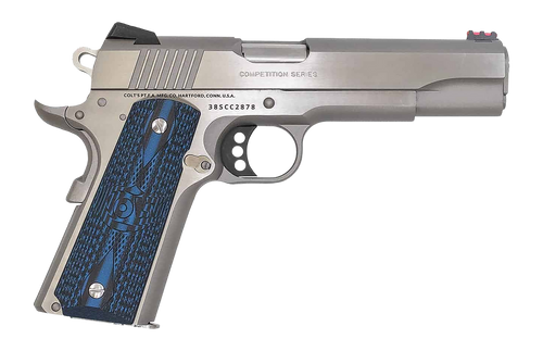 Colt Mfg O1073CCP Competition  38 Super 9+1 5" National Match Barrel, Stainless Steel Serrated Slide, Stainless Steel Frame w/Beavertail, Competition Blue G10 Grip                                     
