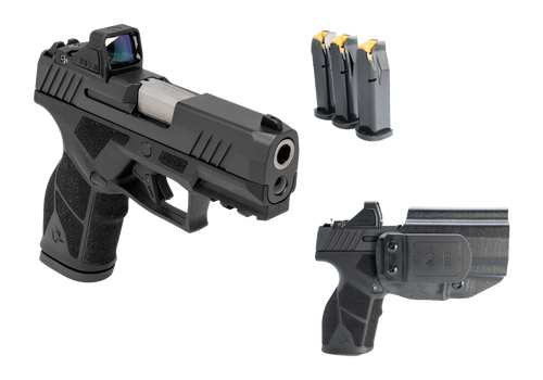 Taurus 1-GX2P931-CK8 GX2 T.O.R.O Carry Kit Compact 9mm Luger 13+1 3.38" Stainless Barrel, Matte Black Alloy Steel Serrated w/Optic Slide, Black Polymer Frame w/Picatinny Rail, Black Textured Grip, Vir