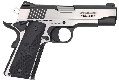 Colt Mfg O4082CE Combat Elite Commander 9mm Luger 8+1 4.25" Stainless Steel Barrel, Two-Tone Serrated Stainless Steel Slide & Frame w/Beavertail, Black Scalloped G10 Grip, Ambidextrous                