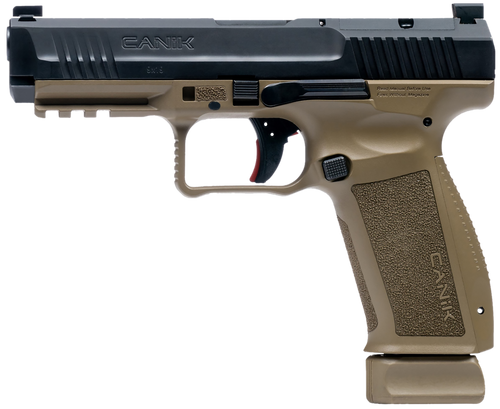 Canik HG6652N Mete SFT 9mm Luger 10+1 4.46" Black Nitride Steel Barrel, Black Cerakote Optic Ready/Serrated Steel Slide, Flat Dark Earth Polymer Frame w/Picatinny Rail, Interchangeable Backstrap Grip 
