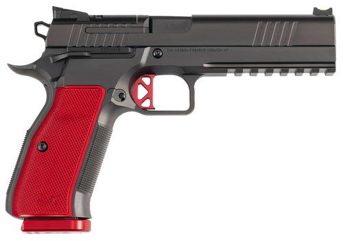 Dan Wesson 92003 DWX  9mm Luger 19+1 4.95" Black Match Grade Barrel, Black DLC Optics Ready Serrated Steel Slide, Black Aluminum Frame w/Beavertail & Picatinny Rail, Red Textured Aluminum Grip        