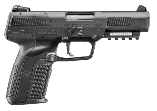 FN 3868929302 Five-seveN *CA Compliant 5.7x28mm 10+1 4.80" Black Steel Barrel, Black Serrated Steel Slide, Matte Black Polymer Frame w/Picatinny Rail, Black Textured Polymer Grip, Ambidextrous        