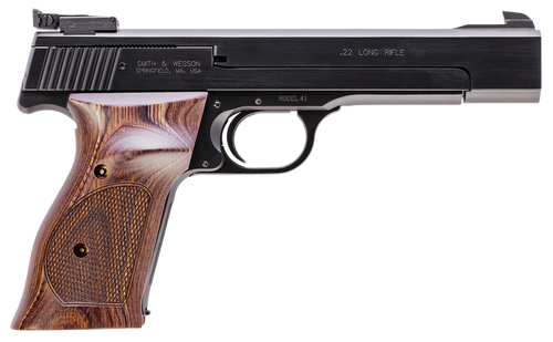 Smith & Wesson 130511 41  Full Size Frame 22 LR 10+1, 5.50" Blued Button Rifled Steel Barrel, Serrated Slide & Frame, Checkered Wood Target Grip                                                        