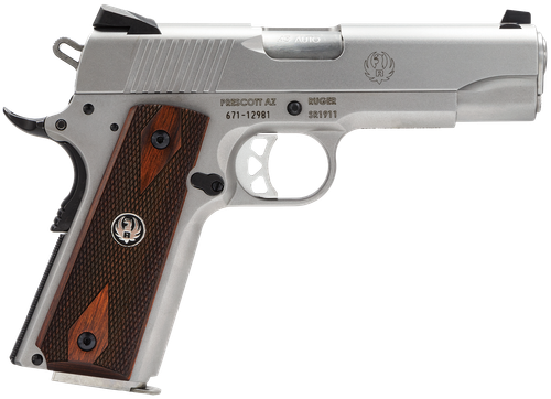 Ruger 6702 SR1911 Commander-Style 45 ACP 7+1 4.25" Stainless Steel Barrel, Serrated Stainless Steel Slide, Stainless Steel Frame w/Beavertail, Hardwood Grip                                            