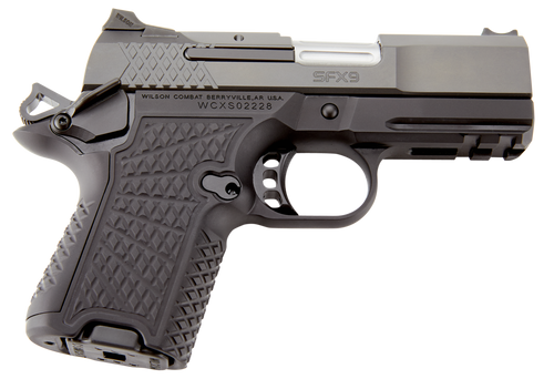 Wilson Combat SFX9SCR3A SFX9 Sub-Compact 9mm Luger 10+1 15+1 3.25" Stainless Steel Barrel, Black DLC Serrated Stainless Steel Slide, Black Aluminum Frame w/Beavertail & Picatinny Rail, Black G10 Grip 