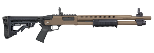 Mossberg 50758 590R  12 Gauge Pump 3" 6+1 18.50" Flat Dark Earth Cerakote Heat Shield Barrel, Flat Dark Earth Cerakote Steel Receiver, Black AR Mil-Spec Adjustable Synthetic Stock, Black Magpul Grip  