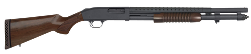 Mossberg 52150 590 Retrograde 12 Gauge Pump 3" 8+1 20" Matte Blued Heat Shield Barrel, Matte Blued Drilled & Tapped Receiver,  Fixed Walnut Stock                                                       