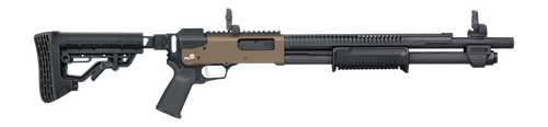 Mossberg 50233 590R  12 Gauge Pump 3" 6+1 18.50" Black Parkerized Integrated Heat Shield Barrel, Flat Dark Earth Cerakote Receiver w/Picatinny Rail, Black Chisel Folding Synthetic Stock, Black Magpul 