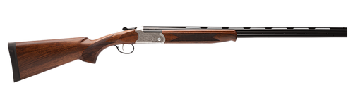 Stevens 22595 555 E Full Size 410 Gauge Break Open 3" 2rd 26" Black Satin Over/Under Vent Rib Barrel, Engraved Satin Silver Aluminum Receiver, Fixed Satin Turkish Walnut Stock, Ambidextrous           