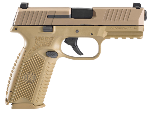 FN 66100489 509  9mm Luger 17+1 4" Black Target Crown Steel Barrel, Flat Dark Earth Serrated Stainless Steel Slide & Polymer Frame w/Picatinny Rail, FDE Interchangeable Backstrap Grip, Ambidextrous   