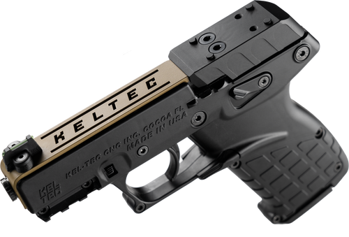 Kel-Tec P17BBLKORTANS P17  Sports South Exclusive 22 LR 16+1 3.80" Black Steel Barrel, Tan Optic Ready/Serrated Slide, Black Polymer Frame w/Picatinny Rail, Textured Grip                              