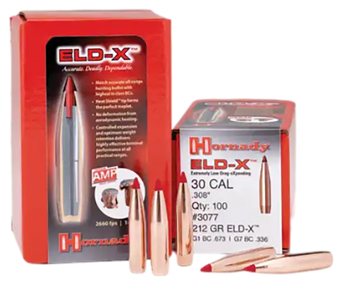 Hornady 3077 ELD-X  30 Cal .308 212 gr Extremely Low Drag eXpanding 100 Per Box/ 15 Case                                                                                                                