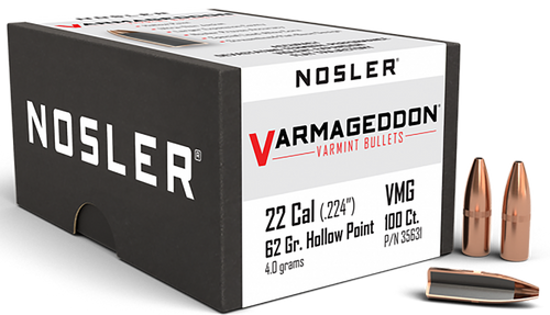 Nosler 35631 Varmageddon  22Cal 62gr Flat Base Hollow Point 100/Box                                                                                                                                     