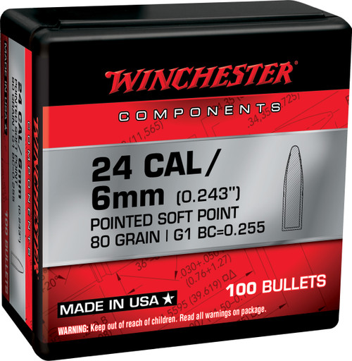Winchester Ammo WB243SP80X Centerfire Rifle  243Win 80gr Pointed Soft Point 100 Per Box/10 Case                                                                                                         