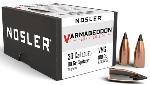 Nosler 34057 Varmageddon  30Cal 110gr Flat Base Tipped 100/Box                                                                                                                                          