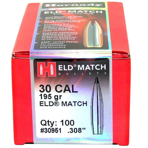 Hornady 30951 ELD Match  30 Cal .308 195 gr Extremely Low Drag Match 100 Per Box/ 15 Case                                                                                                               