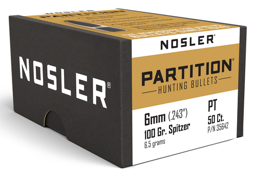 Nosler 35642 Partition  6mm 100gr Spitzer 50/Box                                                                                                                                                        
